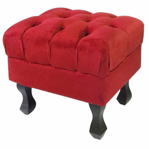 Puff Luiz Retro Xv Bege Slk Decor Vermelho