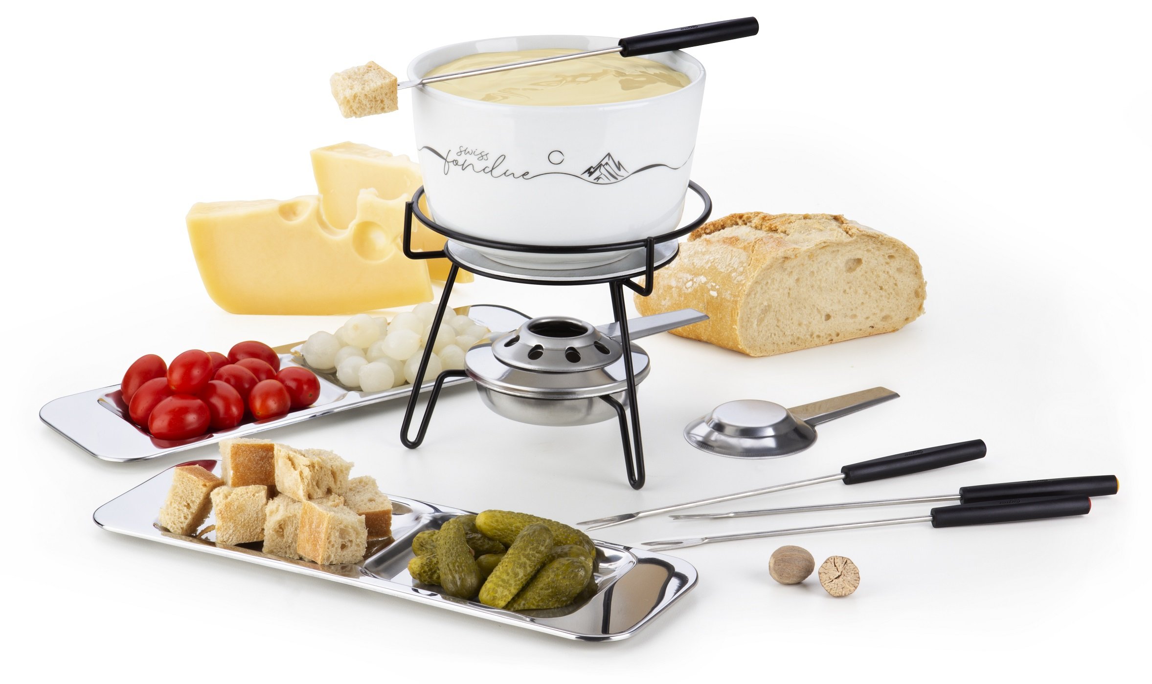 Kit Fondue Chocolate Porcelana 550Ml+Tripé Queimador 4 Garfo ...