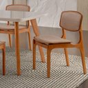 Ver imagem 4 de Conjunto Mesa 160cm com Vidro e 6 Cadeiras Malta Moderna Linho Palha Off White Imbuia