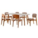 Ver imagem 2 de Conjunto Mesa 160cm com Vidro e 6 Cadeiras Malta Moderna Linho Palha Off White Imbuia