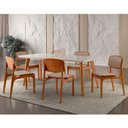 Ver imagem 1 de Conjunto Mesa 160cm com Vidro e 6 Cadeiras Malta Moderna Linho Palha Off White Imbuia