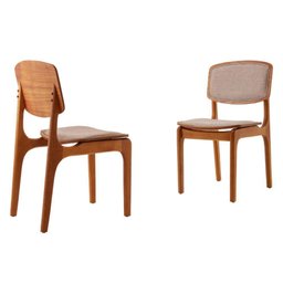 Conjunto Mesa 160cm com Vidro e 6 Cadeiras Malta Moderna Linho Palha Off White Imbuia - 3