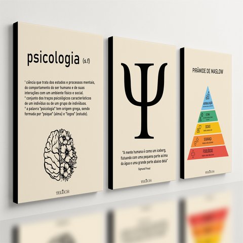 Kit 3 Quadro Decorativo Psicologia Consultório Quarto Mente 28x20