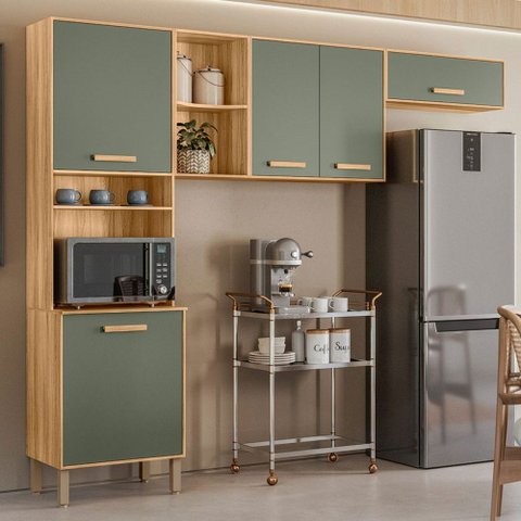 Cozinha Completa Maria Flor 5 Portas Freijó/verde - Nicioli