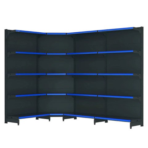 Kit 3 Gôndolas New Premium 2,02m Preta Parede 40/30 + Canto 40/30