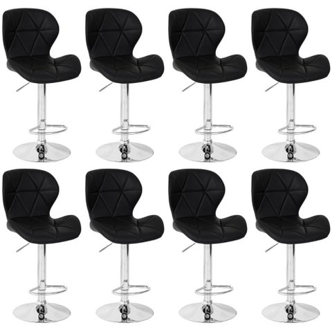 Kit 08 Banquetas Slim Estofada Giratória com Regulagem de Altura - Preto