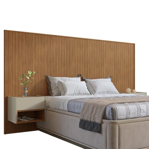 Cabeceira Florença para Cama de Casal e Queen com 2 Mesas de Apoio Cedro/off White - Casa D