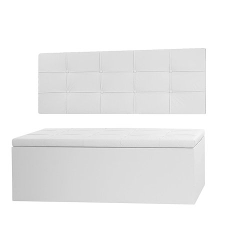 Kit Cabeceira Painel e Calçadeira Baú Casal King 1,95m Roma Material Sintético Branco Dal Poz Estofa
