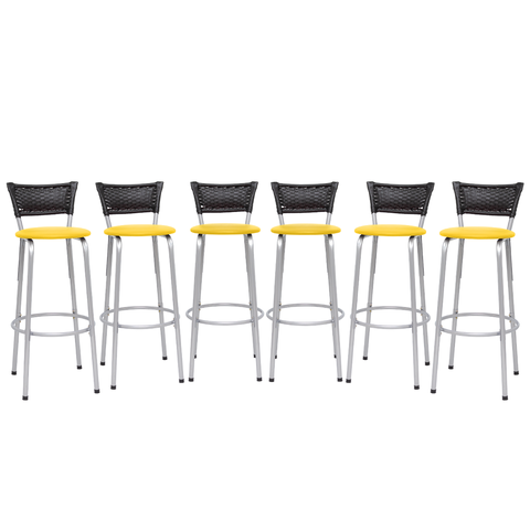 Kit 6 Banquetas Alta Banco para Balcão Junco Preto Àrea Gourmet Ilha Bancada bares Churrasqueira
