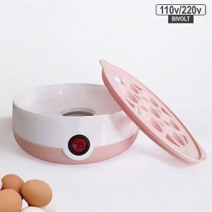 Cozedor de Ovos Elétrico 110v/220v Bivolt Rosa com Capacidade para até 7 Ovos Prático e Portátil