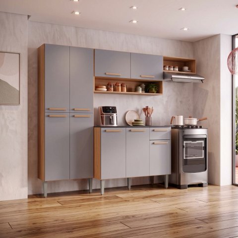Cozinha Compacta Yara 9 Portas 1 Gaveta com Paneleiro Suspenso Mobilihouse