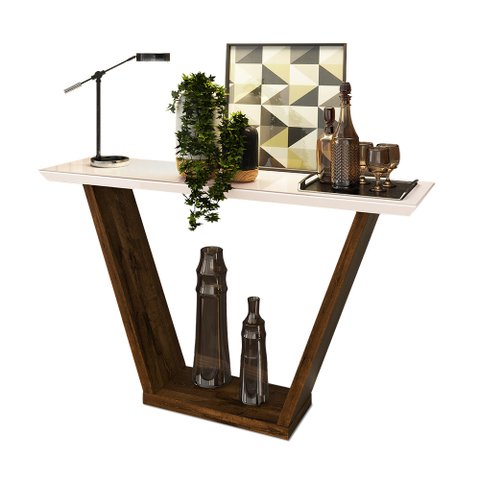 Aparador Sala Estar 136cm Tampo Mdf C/ Vidro Lótus Trufa/creme D04 - D’Rossi