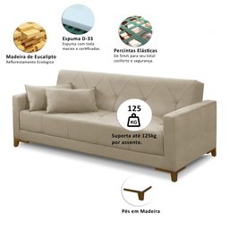 Sofá Cama 3 Lugares 2,00m Aurora Suede Adonai Estofados - 3