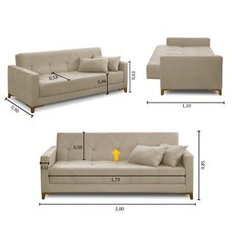 Sofá Cama 3 Lugares 2,00m Aurora Suede Adonai Estofados - 2