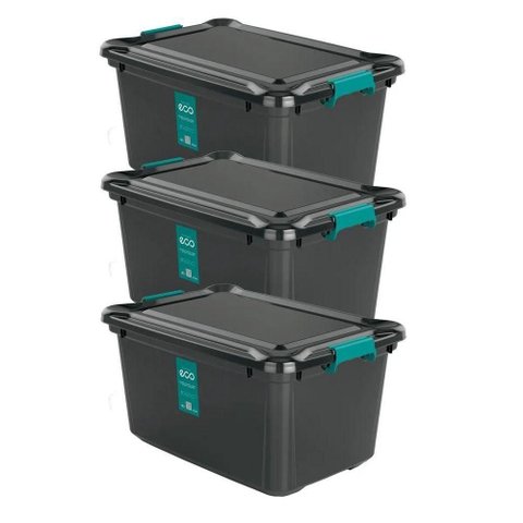 Kit 3 Organizadores 27l Plasvale Eco Preto
