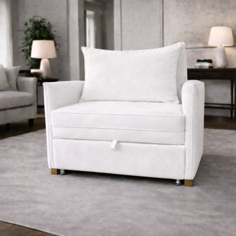 Poltrona Cama Mônica Suede Decorativa Confortável Moderna Sala Quarto Recepção