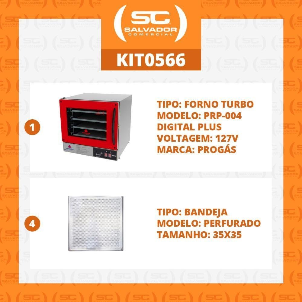 Kit - Forno Turbo Prp-004 Plus Digital 127v Vermelho + 4 Assadeiras - Progás 127v - 3