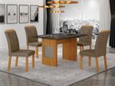 Ver imagem 1 de Conjunto Sala de Jantar Lara 1,20m Tampo Vidro Chumbo com 4 Cadeiras Clara Plus Cinamomo/Joli Camurç