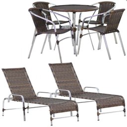 Kit 4 Cadeiras e Mesa Tampo 2 Espreguiçadeiras Piscina Argila - 4