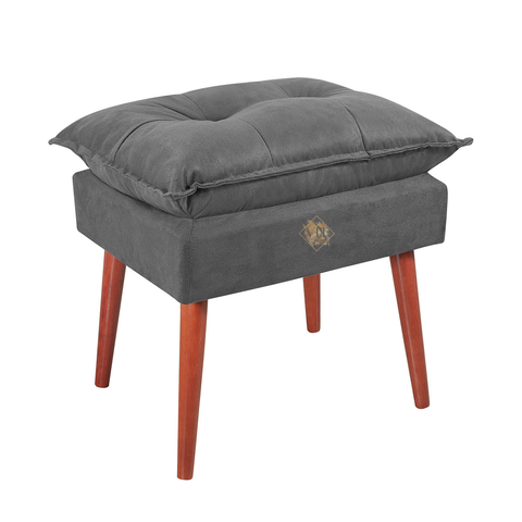 Puff Banqueta para Descanso Penteadeira em Suede Cinza Escuro