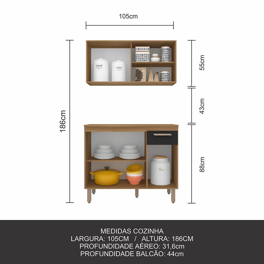 Cozinha Modulada com Vidro 2 Peças Tieli Boreal/preto - Móveis Arapongas Boreal/preto Fosco - 5