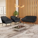 Ver imagem 2 de Kit 01 Namoradeira 02 Lugares e 02 Poltronas Giovana Corino Pés Palito de Ferro - D'Rossi - Preto