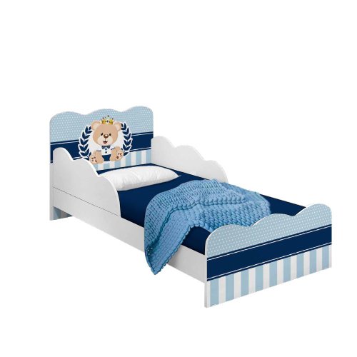 Mini cama Juvenil Infantil Gatinho Branca/Azul Com Colchão - Móveis Bela