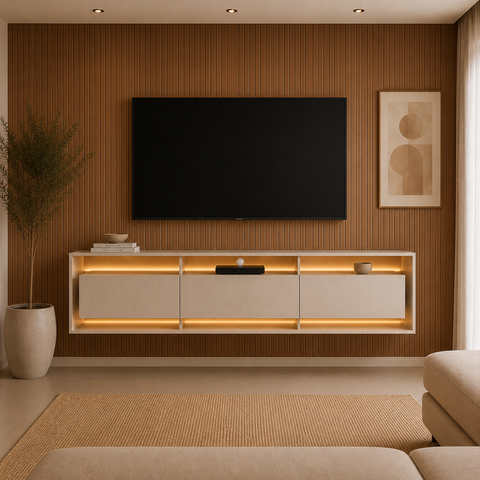 Rack para TV até 84 Polegadas Suspenso com LED 220cm Madison Yescasa Bege