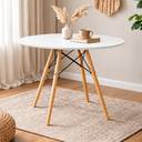 Ver imagem 1 de Mesa de Sala e Jantar Eames Tampo 70cm Redondo Branco com Base de Madeira Eames Eiffel