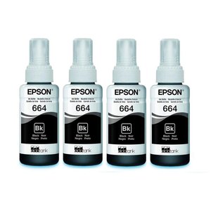 Kit 4 Tintas T664 664 Preto Original Epson T664 L395 L380 L375 L220 L455 - Refil