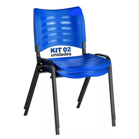Kit 2 Cadeira Prisma Iso Fixa para Igreja Recepção Sala de Espera Azul