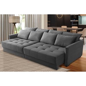 Sofá Cama Retrátil e Reclinável 2,10m com Molas Cairo Veludo Cinza Mirra Decor