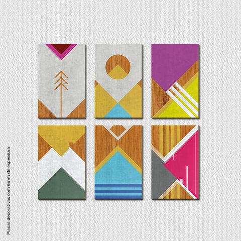 Grafismos - Quadro ou Placa Decorativa com 6 Peças É Decoração Quadros e Placas Decorativas 6mm - Pl