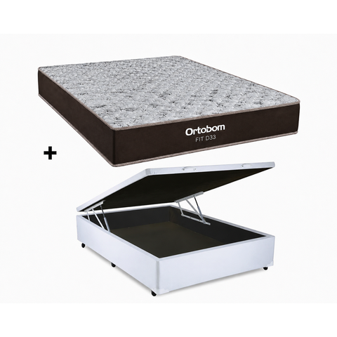 Cama Bau Casal Branco Colchão Fit D33 Espuma 138x188 - Ortobom
