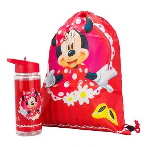 Kit Garrafa Plástico Infantil Mochila Saco Minnie Disney