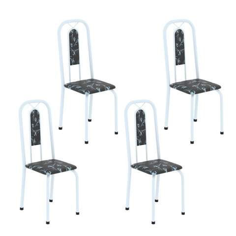 Cadeiras para Sala de Jantar 4 Unidades Lívia Branco/Preto Floral
