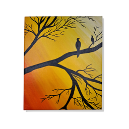 Mini Quadro de Pássaros em Galhos Pintado a Mão 30x25cm - 2