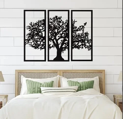 Painel decorativo árvore em mdf preto 3 pçs - 3