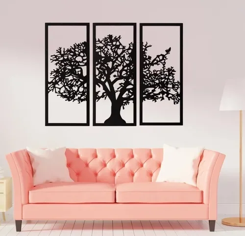 Painel decorativo árvore em mdf preto 3 pçs - 2