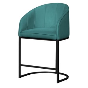 Banco Banqueta Alta Poltrona Mia Base Metal Preta Veludo Cor:turquesa