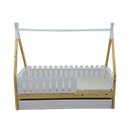 Ver imagem 1 de Bicama Solteiro Cabana Montessoriana Madeira Maciça Pinus - Verniz Incolor + Branco - Grade Cercadin