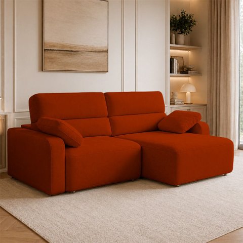 Sofá Sala de Estar Polo Retrátil Reclinável Bipartido 260cm 4 Lugares Bouclê Terracota M1 - Monari D