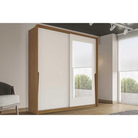 Guarda Roupa 2 Portas de Correr (1 C/ Espelho) e 2 Gavetas Porto Freijo/creme - Politorno