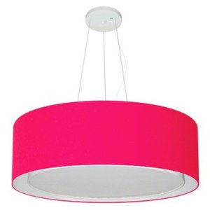 Lustre Pendente Cilíndrico Duplo Vivare Md-4126 Cúpula em Tecido 80x30cm - Bivolt - Rosa Pink - Bivo