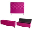 Ver imagem 1 de Kit Estrela Cabeceira de Cama Box e Calçadeira Baú Pés Palito Botão Cristal King 195 Cm Suede