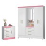 Conjunto Quarto Guarda Roupa e Comoda Arezzo Branco Rosa - 1