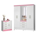 Ver imagem 1 de Conjunto Quarto Guarda Roupa e Comoda Arezzo Branco Rosa