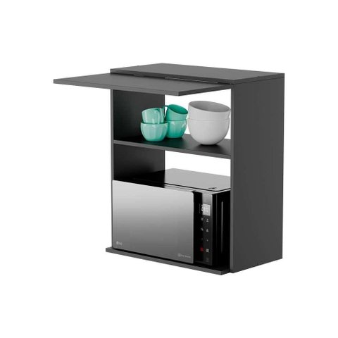Armário Modular Aéreo 60cm 1 Porta MDP com Nicho para Micro-Ondas Preto Mercado Das Prateleiras