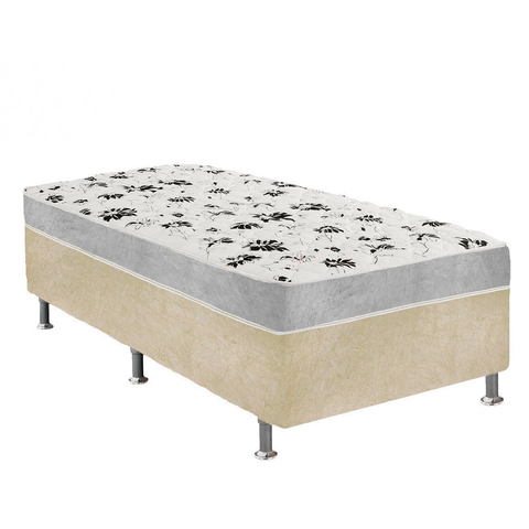 Cama Box Solteiro Suede Bege + Colchão Solteiro Suede Cinza Espuma 88x188x55