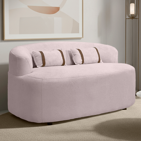 Banco Orgânico 2 Lugares Sofá Roma Sala Almofadas 140cm Bouclé:rosa Bebê